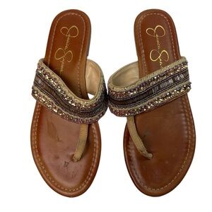 Jessica Simpson Women's Beaded Thong Sandals Brown Size 7 Casual Summer